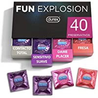 Durex Preservativos Fun Explosion Mixtos Sabor Fresa- Dame Placer- Sensitivo Suave y Contacto Total- 40 Condones- 52 y…